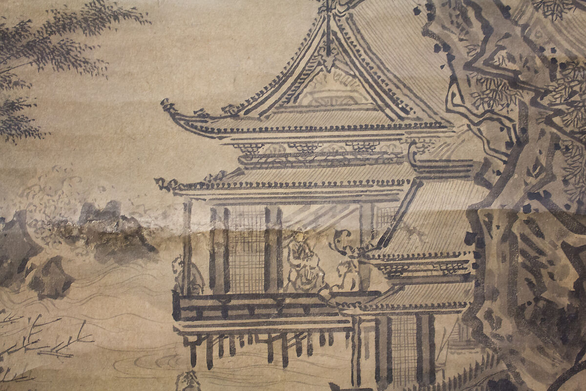 Pavilion on Mountain Stream, In the Style of Sesshū Tōyō 雪舟等楊 (Japanese, 1420–1506), Hanging scroll; ink on paper, Japan
