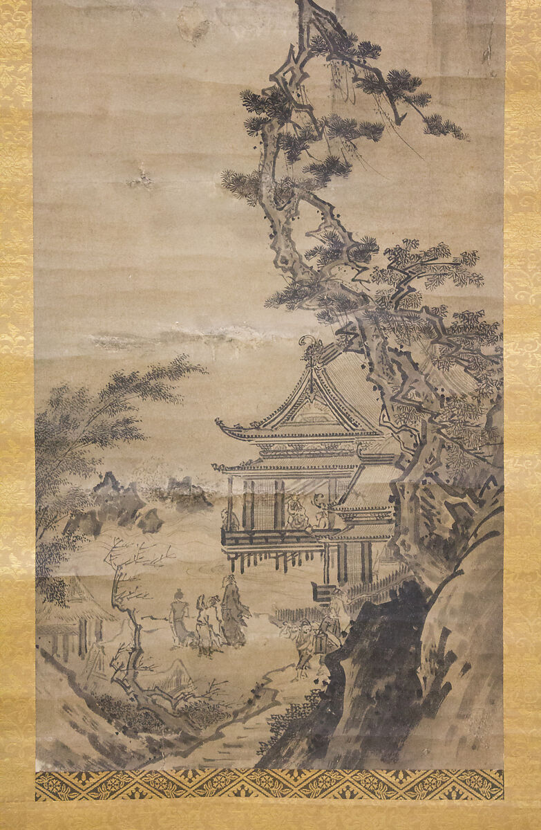 Pavilion on Mountain Stream, In the Style of Sesshū Tōyō 雪舟等楊 (Japanese, 1420–1506), Hanging scroll; ink on paper, Japan