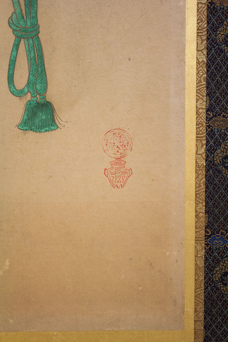 Tethered Hawks, After Soga Chokuan (Japanese, active ca. 1596–1615), Six-panel folding screen; ink and color on paper, Japan