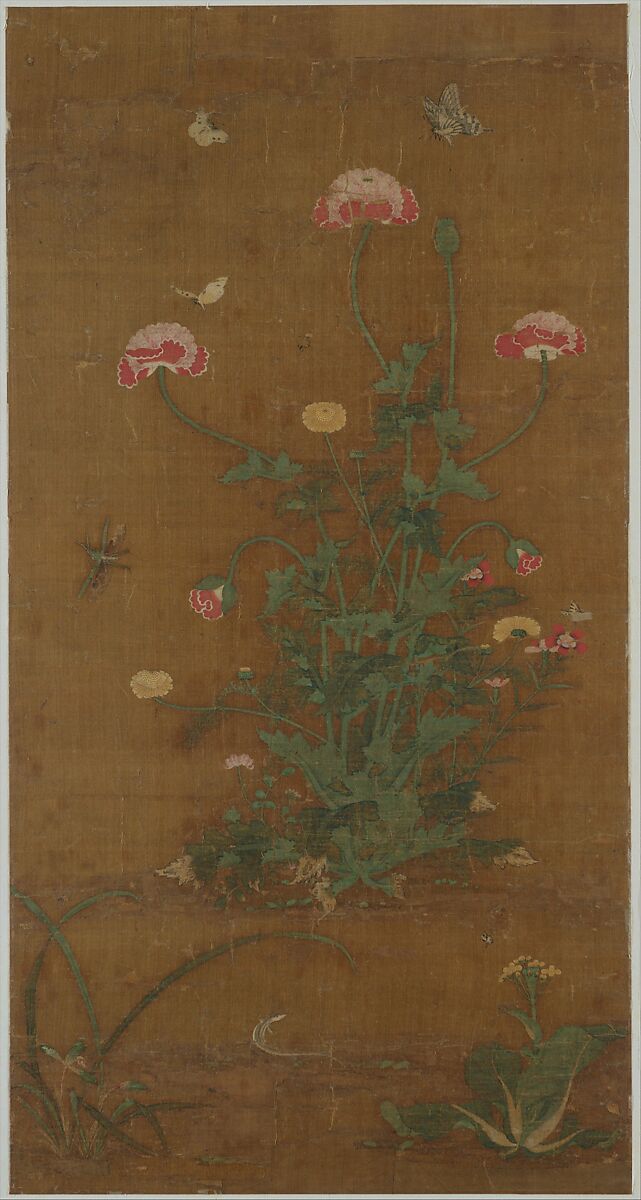 Flowers, Attributed to Lü Jingfu (Chinese, active late 14th century), Hanging scroll; ink and color on silk, China 
