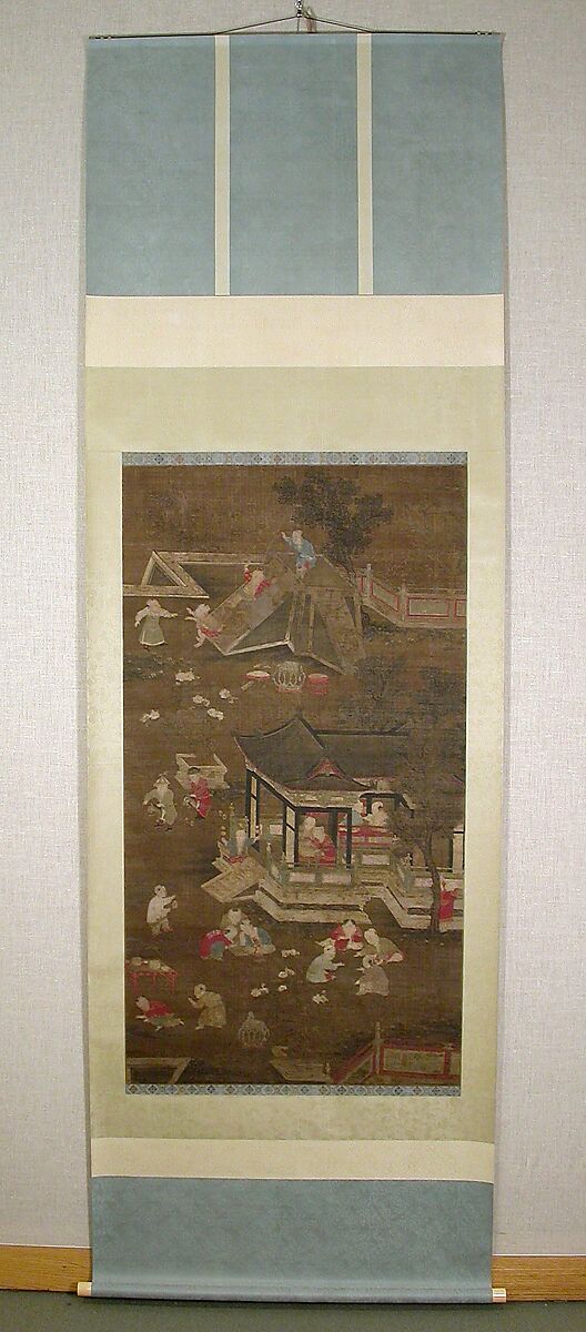 Children playing in the palace garden, Unidentified artist Chinese, active late 13th–15th century, Hanging scroll; ink and color on silk, China