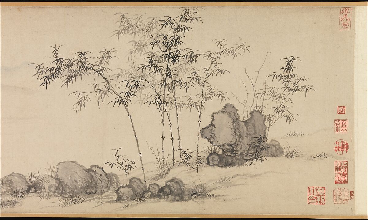 Bamboo grove, Shen Xun (active ca. 1370–1400), Handscroll; ink and color on paper, China