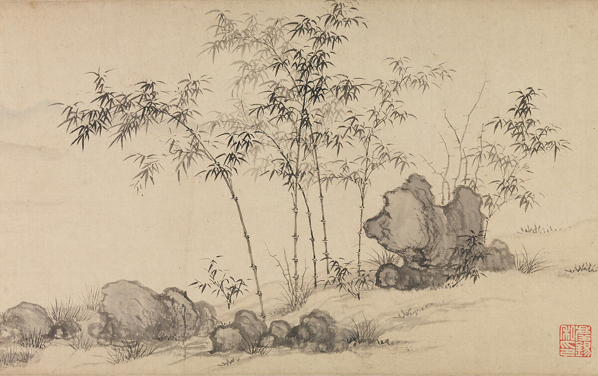 Bamboo grove, Shen Xun (active ca. 1370–1400), Handscroll; ink and color on paper, China 
