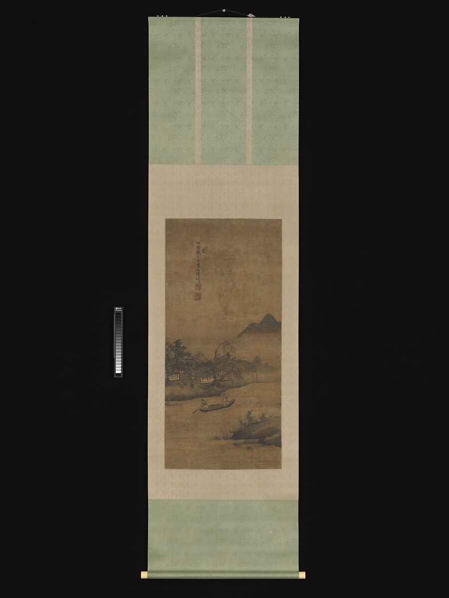 Rustic retreat among fishermen, Zhou Wenjing (Chinese, active ca. 1430–after 1463), Hanging scroll; ink and color on silk, China