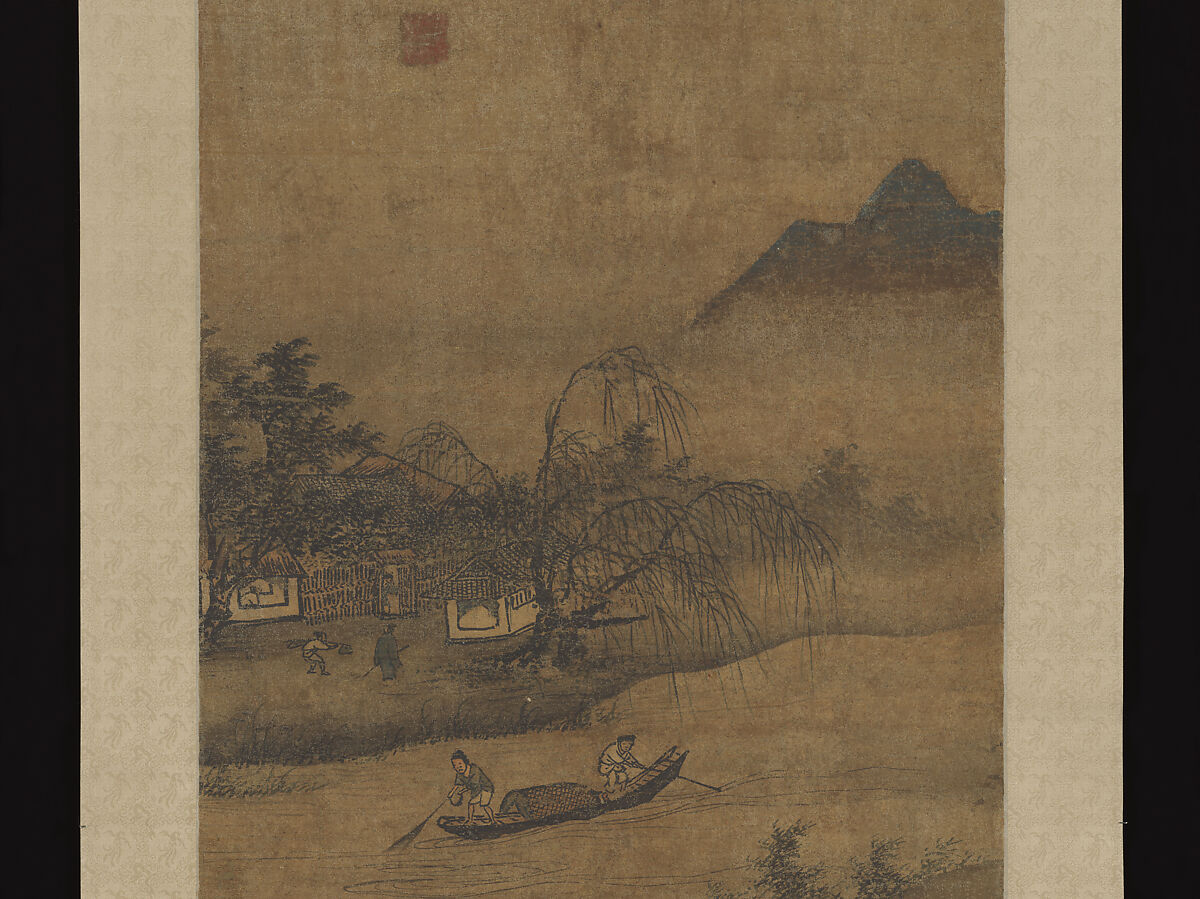 Rustic retreat among fishermen, Zhou Wenjing (Chinese, active ca. 1430–after 1463), Hanging scroll; ink and color on silk, China