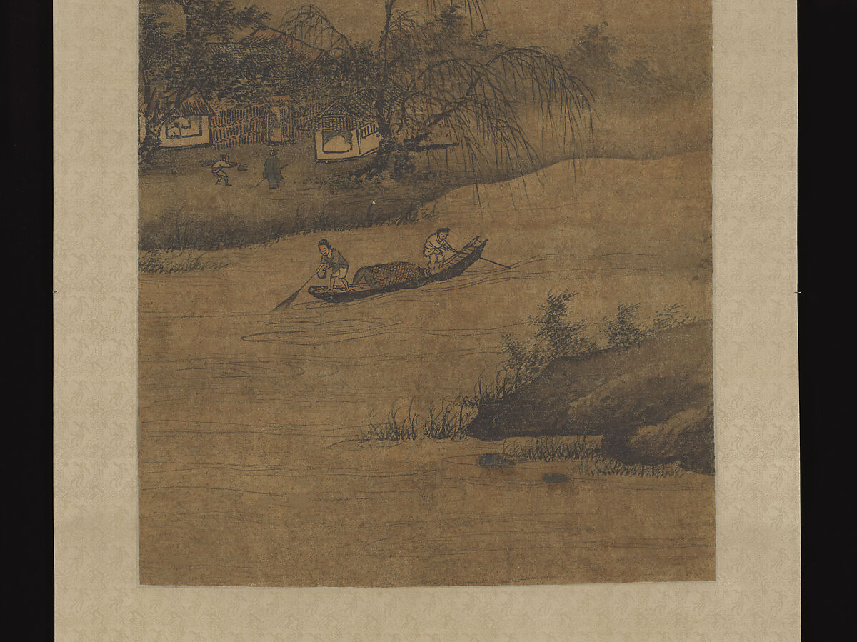 Rustic retreat among fishermen, Zhou Wenjing (Chinese, active ca. 1430–after 1463), Hanging scroll; ink and color on silk, China