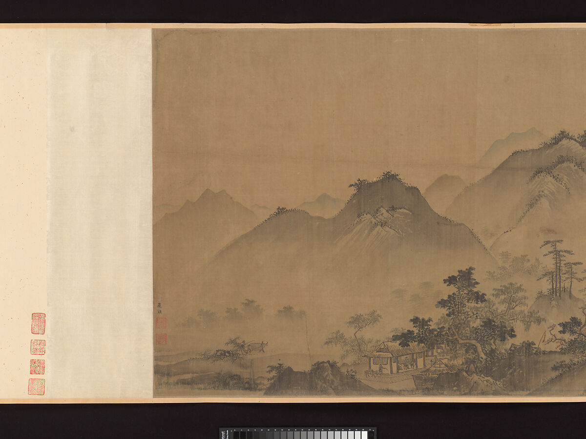Second half of Ten Thousand Li of the Yangzi River, Unidentified artist  , fake signature of Xia Gui (active ca. 1195–1230), Handscroll; ink and color on silk, China