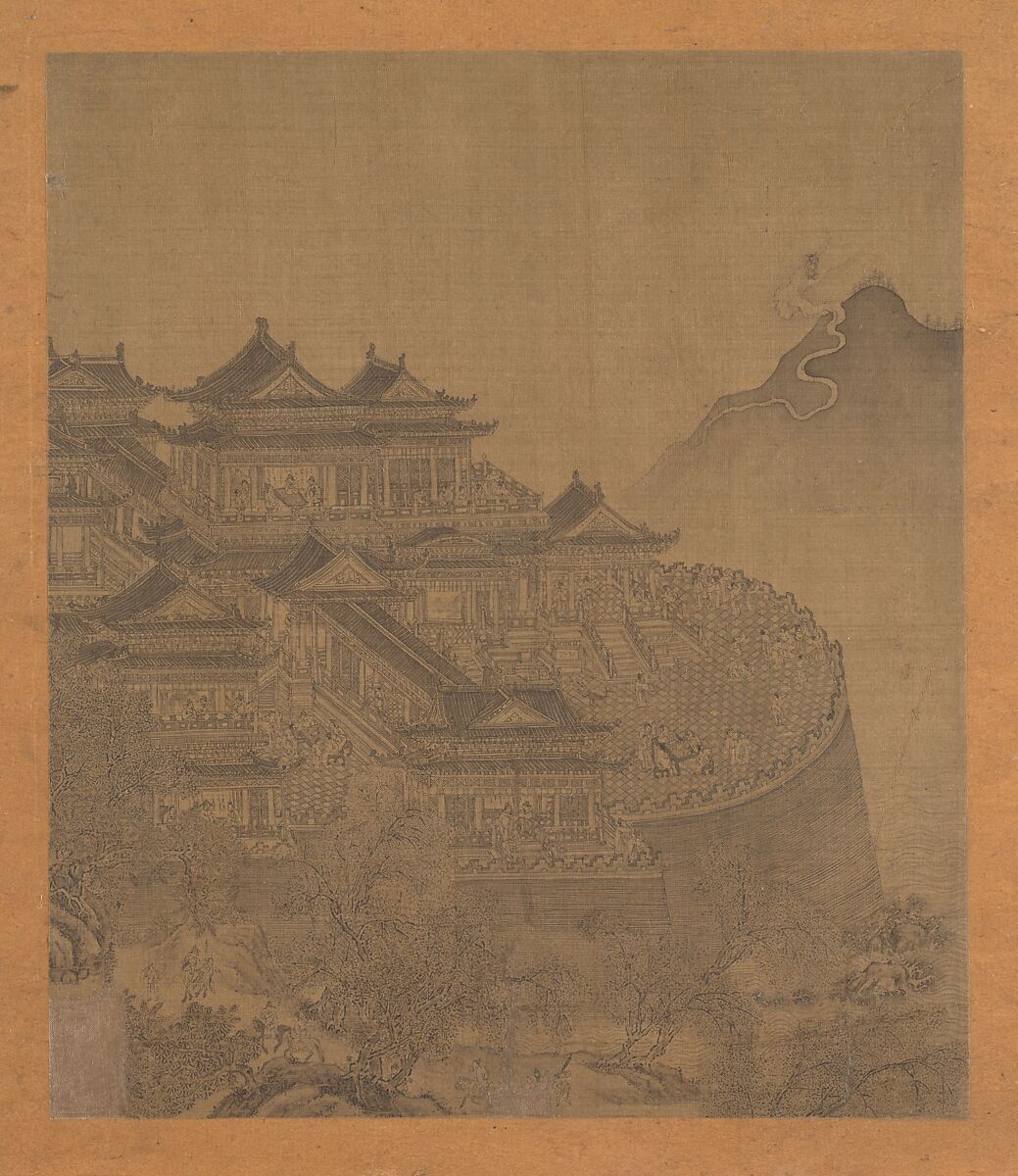 The Immortal Lü Dongbin Appearing over the Yueyang Pavilion, Unidentified artist Chinese, 15th–16th century, Album leaf; ink on silk, China 