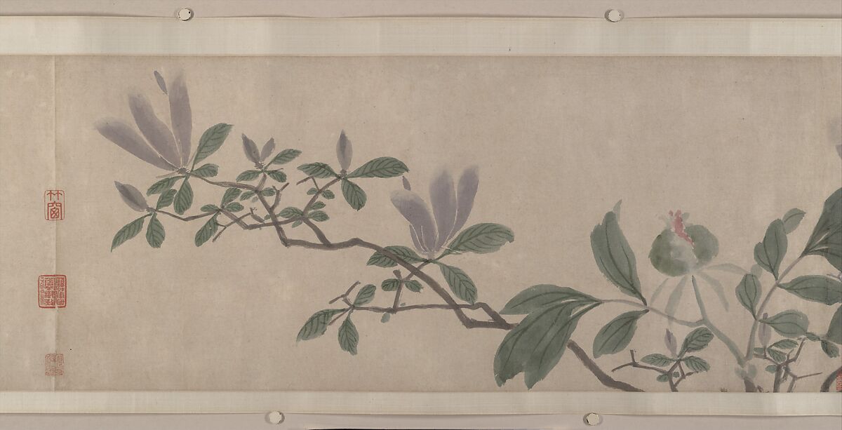 Flowers of the Four Seasons, Shen Zhou (Chinese, 1427–1509), Handscroll; ink and color on paper, China
