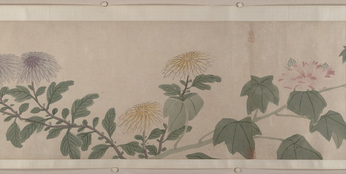 Flowers of the Four Seasons, Shen Zhou (Chinese, 1427–1509), Handscroll; ink and color on paper, China