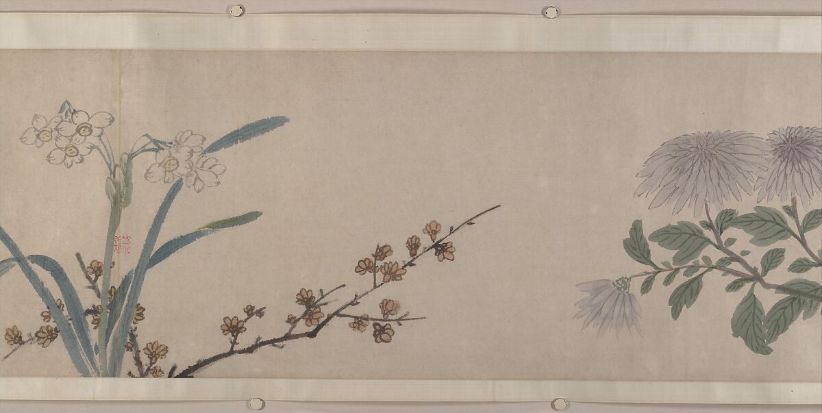 Flowers of the Four Seasons, Shen Zhou (Chinese, 1427–1509), Handscroll; ink and color on paper, China