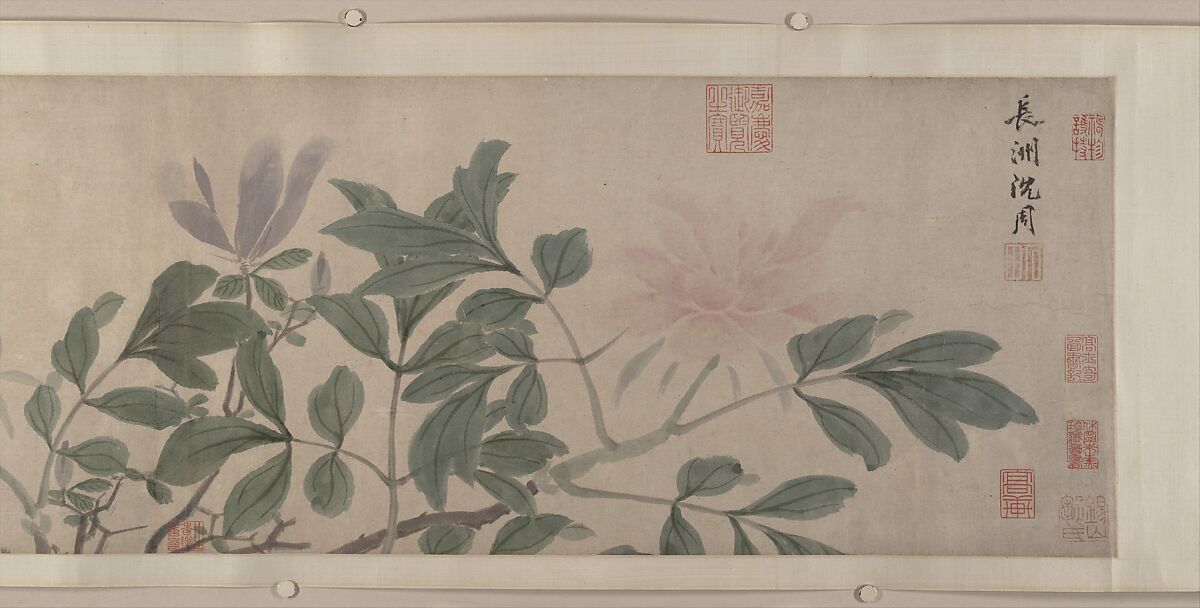 Flowers of the Four Seasons, Shen Zhou (Chinese, 1427–1509), Handscroll; ink and color on paper, China