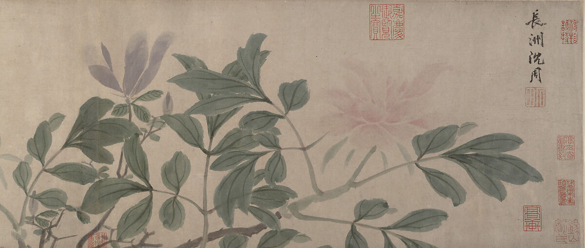 Flowers of the Four Seasons, Shen Zhou (Chinese, 1427–1509), Handscroll; ink and color on paper, China 