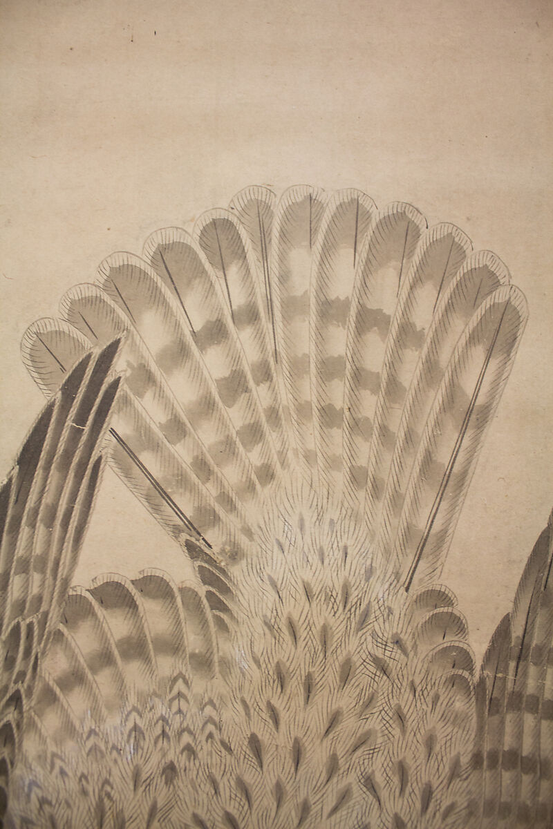 Hunting Hawk on Perch, Attributed to Soga Chokuan (Japanese, active ca. 1596–1615), Hanging scroll; ink and color on paper, Japan