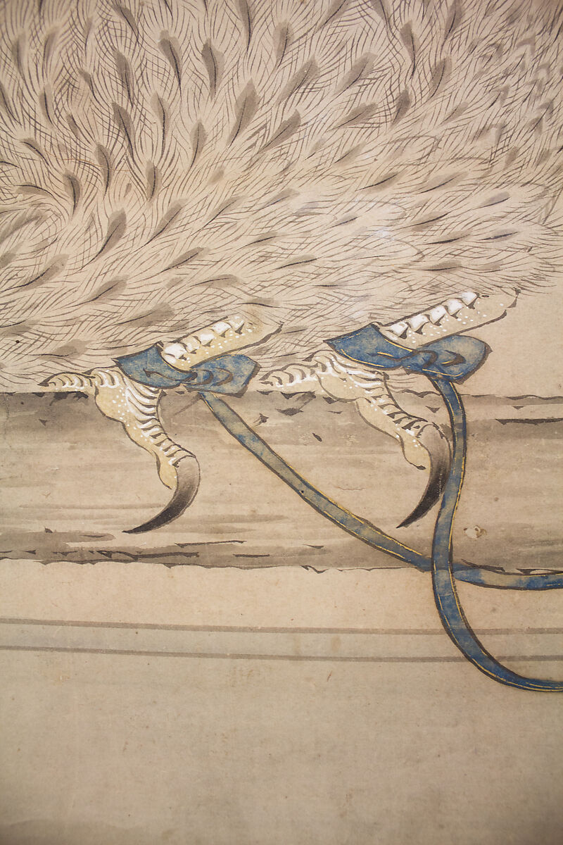 Hunting Hawk on Perch, Attributed to Soga Chokuan (Japanese, active ca. 1596–1615), Hanging scroll; ink and color on paper, Japan