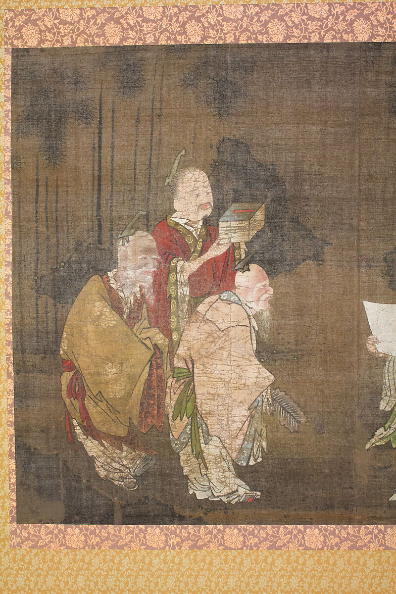 Seven Sages of the Bamboo Grove, Hanging scroll; ink and color on silk, Japan