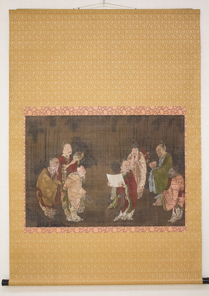Seven Sages of the Bamboo Grove, Hanging scroll; ink and color on silk, Japan