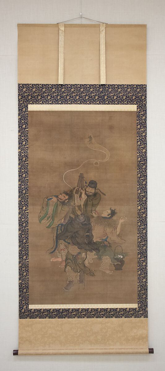 Eight Daoist Immortals Welcoming Jurōjin, Hanging scroll; ink and color on silk, Japan