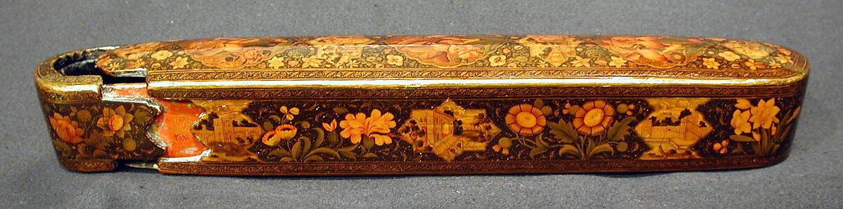 Pen Box with Architectural Cartouches, 'Ali Ashraf (Iranian), Papier-maché; painted, sprinkled with mica, and lacquered