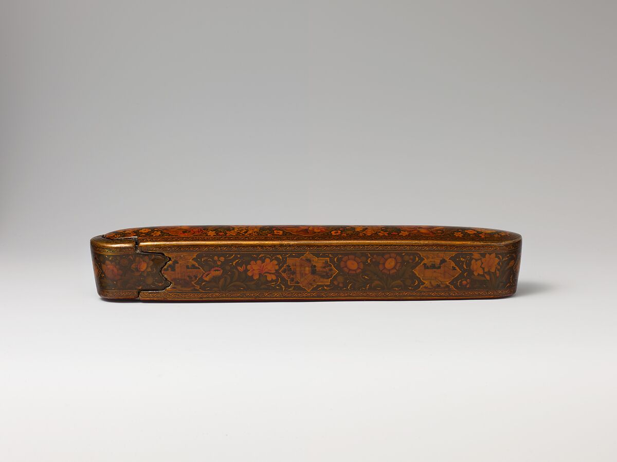 Pen Box with Architectural Cartouches, 'Ali Ashraf (Iranian), Papier-maché; painted, sprinkled with mica, and lacquered