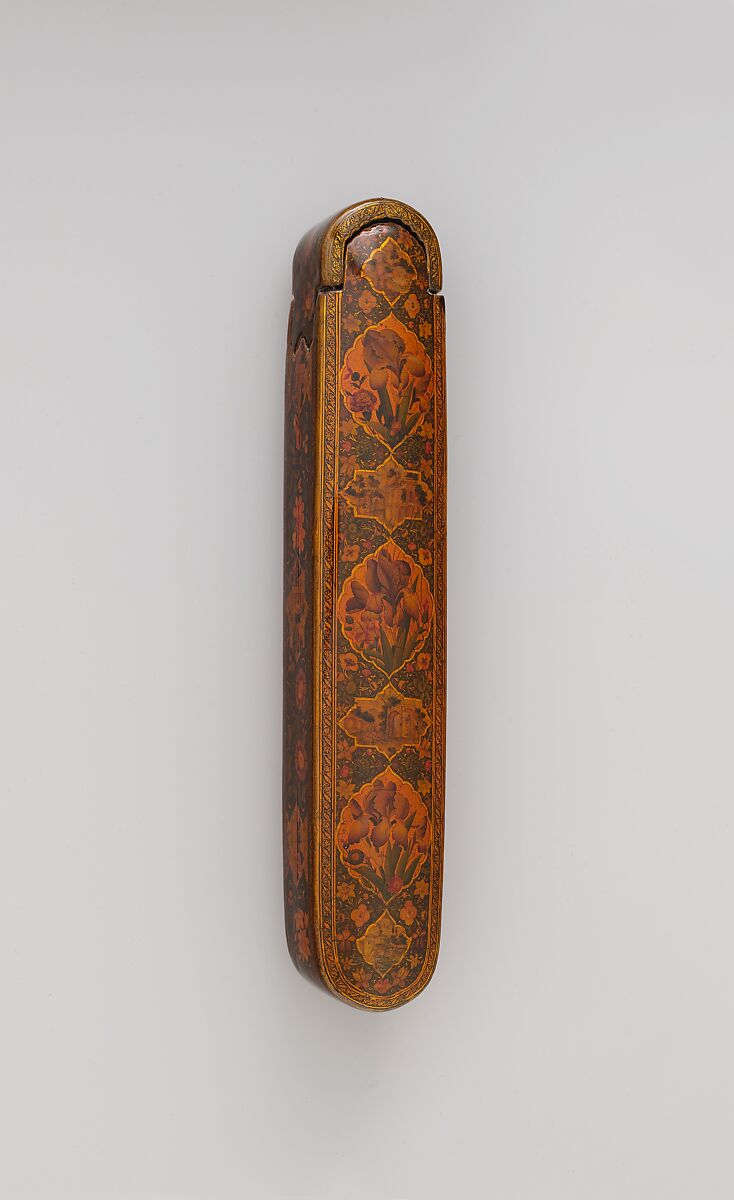 Pen Box with Architectural Cartouches, 'Ali Ashraf (Iranian), Papier-maché; painted, sprinkled with mica, and lacquered
