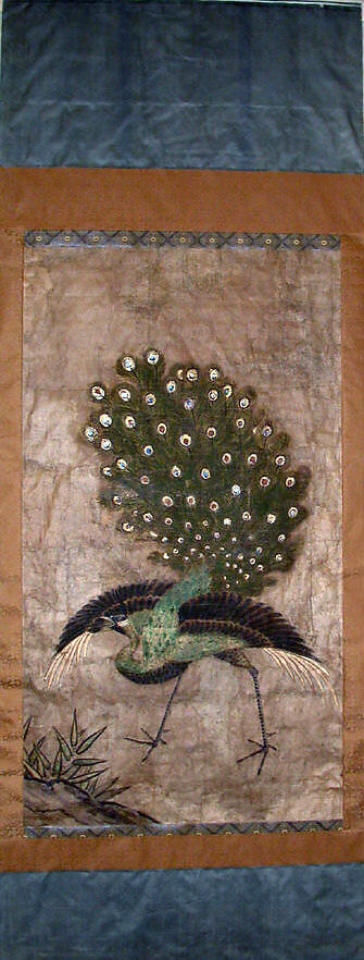 Peacock, Hanging scroll; ink and color on paper, Japan 