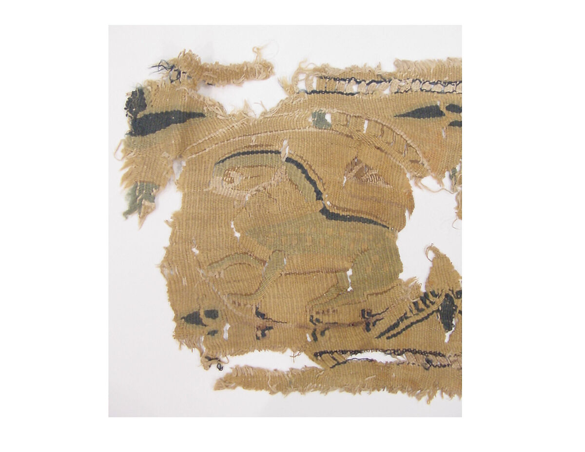 Textile Fragment, Linen, wool; plain weave, tapestry weave