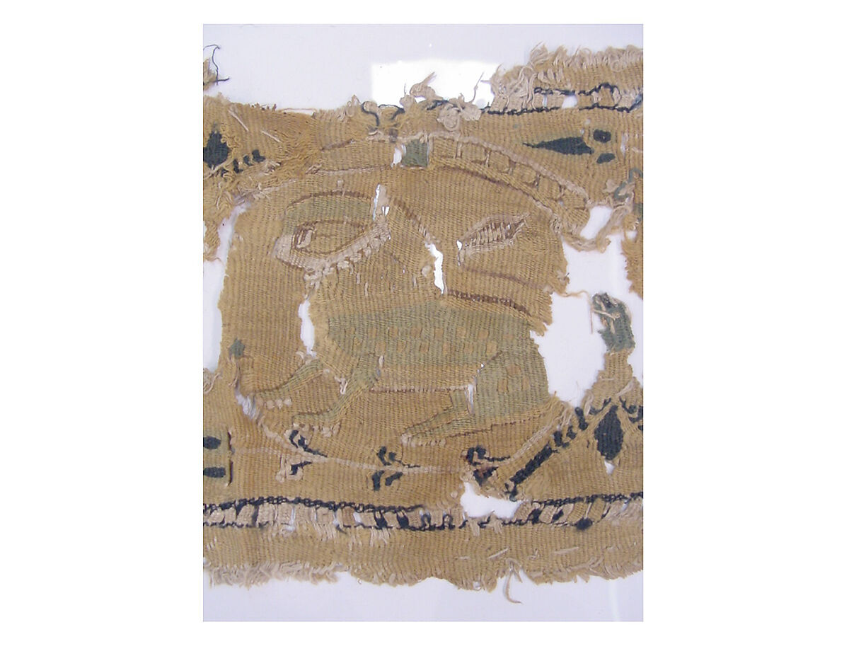 Textile Fragment, Linen, wool; plain weave, tapestry weave