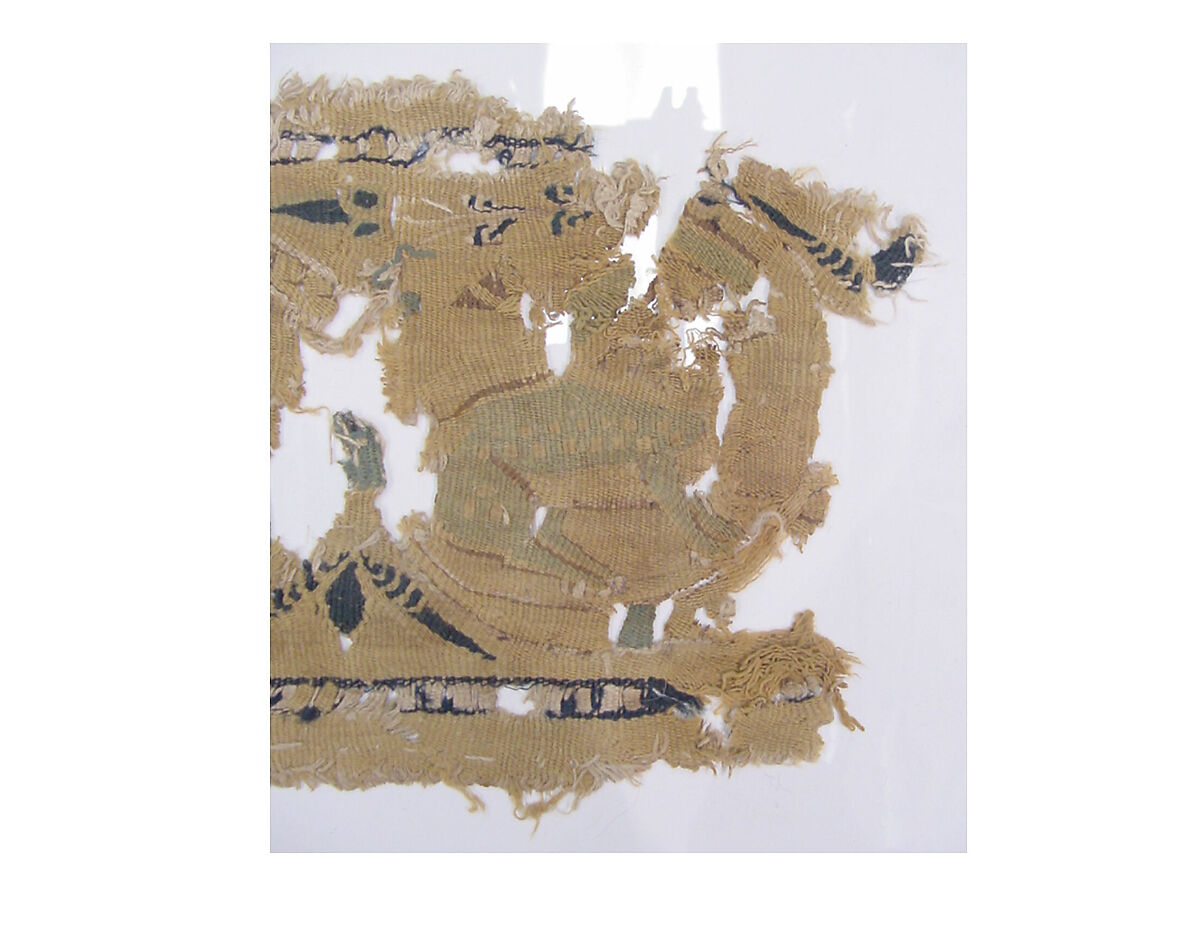 Textile Fragment, Linen, wool; plain weave, tapestry weave