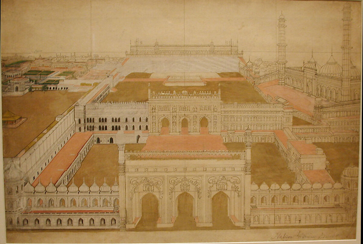 The Bara Imambara Complex at Lucknow, Ink and opaque watercolor on paper 