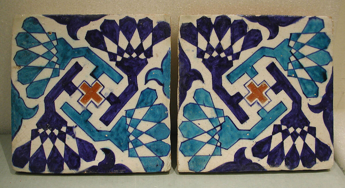 Tile, Stonepaste; polychrome painted under transparent glaze