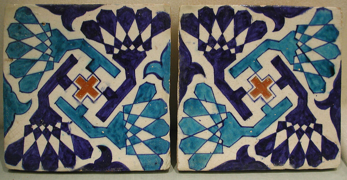 Tile, Stonepaste; polychrome painted under transparent glaze