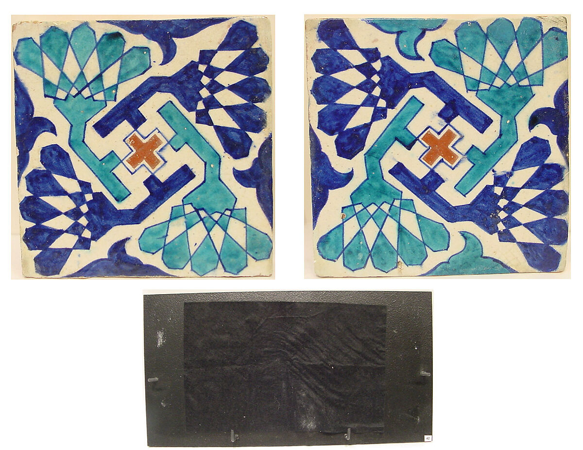 Tile, Stonepaste; polychrome painted under transparent glaze