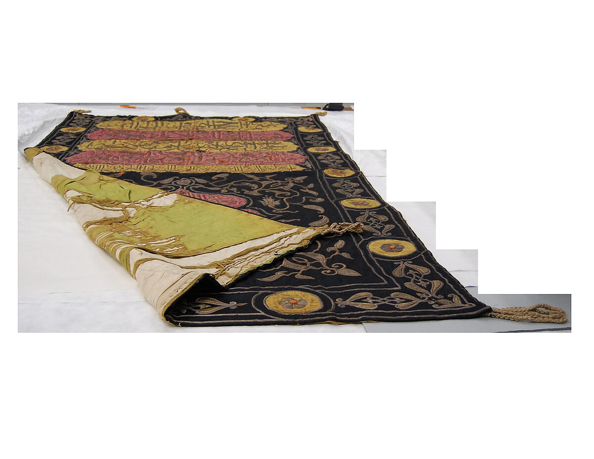 Sitara, Interior Door Curtain of the Ka'ba, Sultan Abdülhamid II (r. 1876–1909), Silk; embroidered with heavy silver and silver-gilt thread with additional colored silk panels