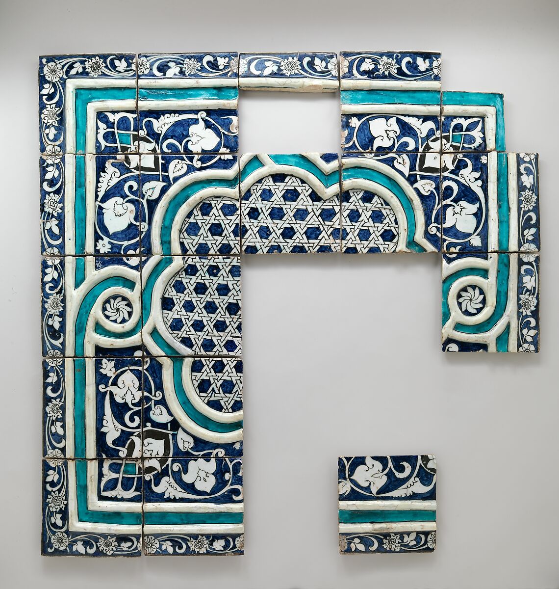 Tile Panel, Stonepaste; modeled, polychrome painted under transparent glaze