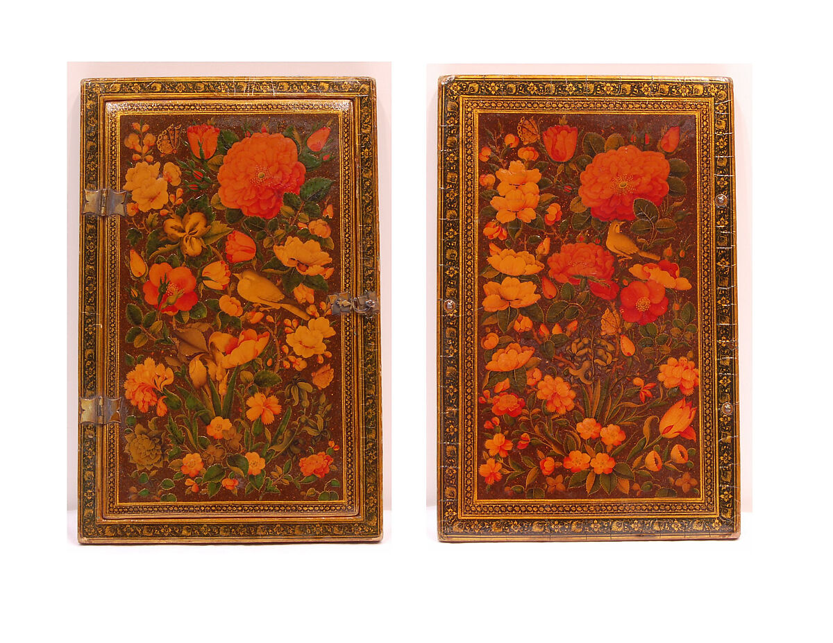 Mirror Case, Painting by Zain al-'Abidin (Iranian, active 1840–1875), Exterior: pasteboard, papier-maché; opaque watercolor, gilded and lacquered
Interior: mirror