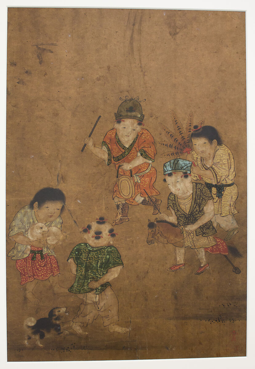 Chinese Children at Play, Isei (Japanese, mid-16th century), Framed painting; ink and color on paper, Japan