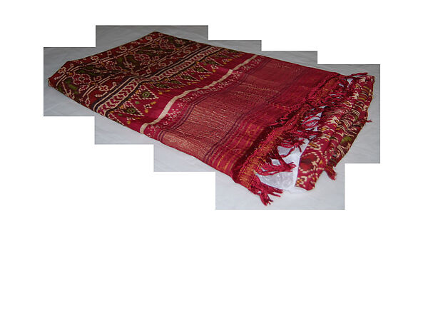 Sari (Patola), Silk, metal wrapped thread; plain weave, resist dyed (double ikat) 