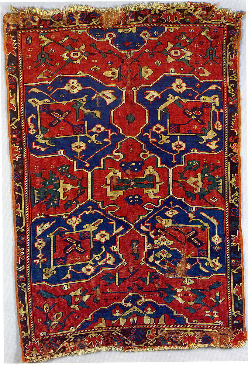 Carpet with Quatrefoil Design, Wool (warp, weft, and pile); symmetrically knotted pile 