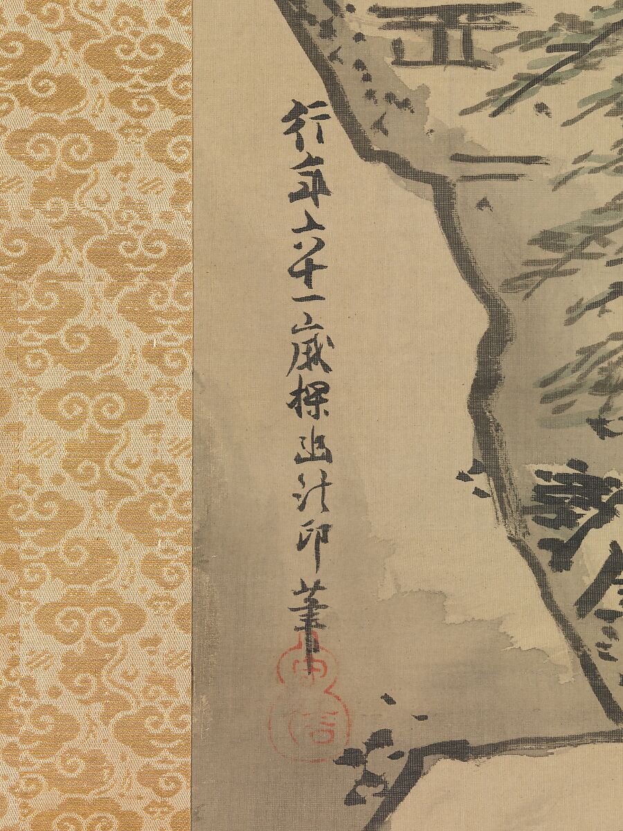 Winter Landscape, Kano Tan'yū (Japanese, 1602–1674), One from a set of three hanging scrolls; ink and color on silk, Japan