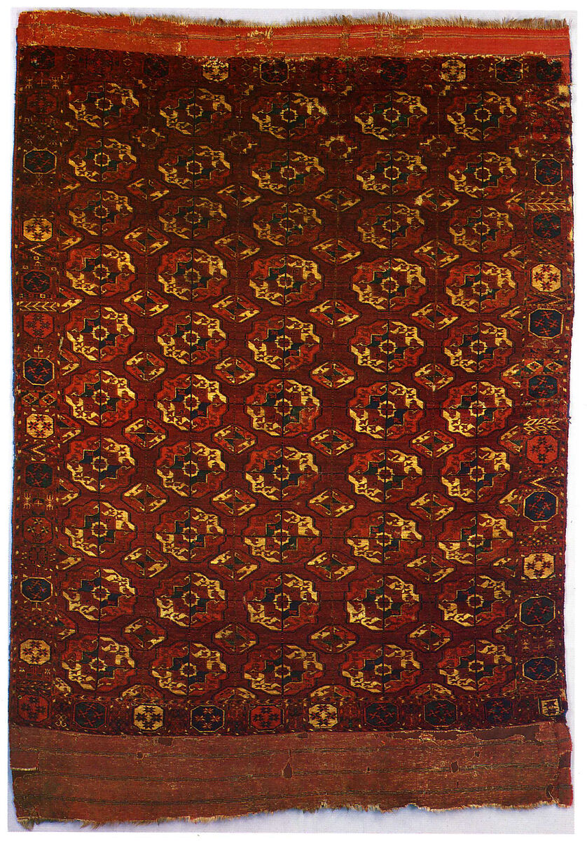 Tekke Main Carpet, Wool; asymmetrically knotted pile 