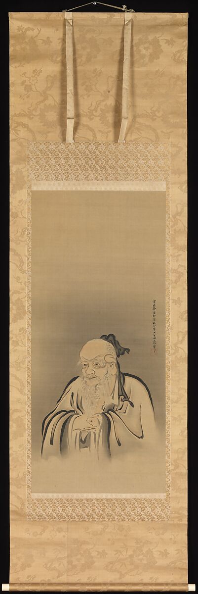 Portrait of Emperor Shennong, Kano Tan&#39;yū (Japanese, 1602–1674), One from a set of three hanging scrolls; ink and color on silk, Japan 