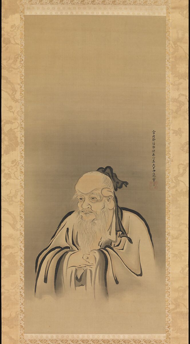Portrait of Emperor Shennong, Kano Tan'yū (Japanese, 1602–1674), One from a set of three hanging scrolls; ink and color on silk, Japan