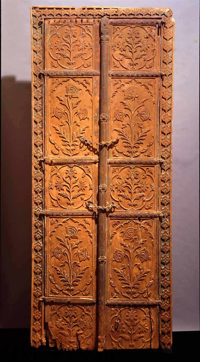 Pair of Flower Style Doors, Wood; carved with residues of paint