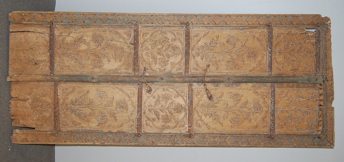 Pair of Flower Style Doors, Wood; carved with residues of paint