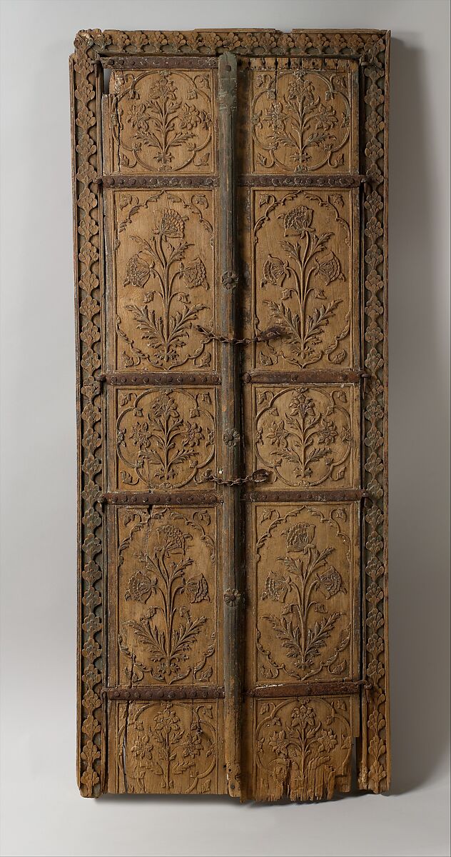 Pair of Flower Style Doors, Wood; carved with residues of paint 