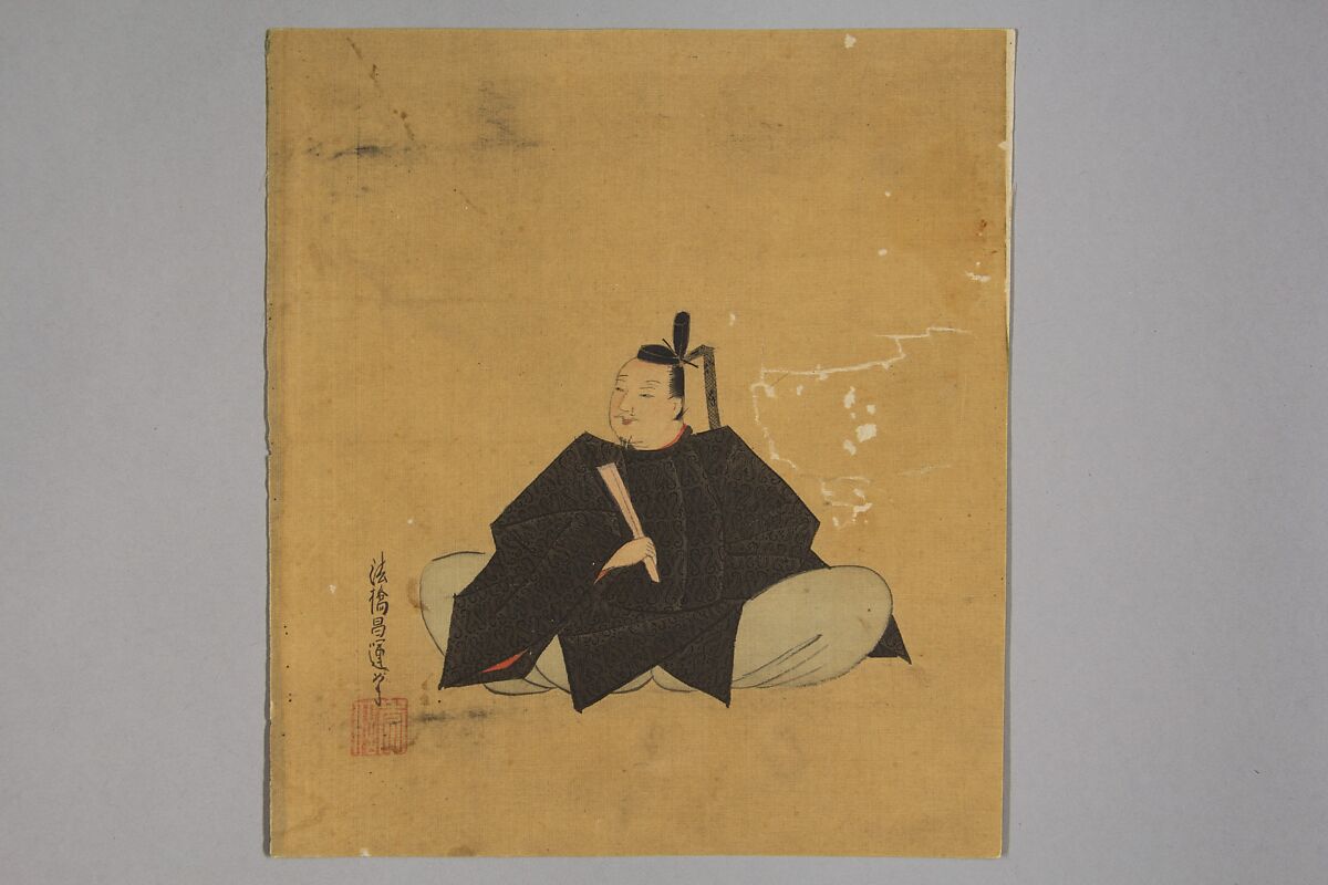 Immortal Poet, Kano Shōun (1637–1702), Unmounted shikisi leaf; ink and color on silk, Japan 