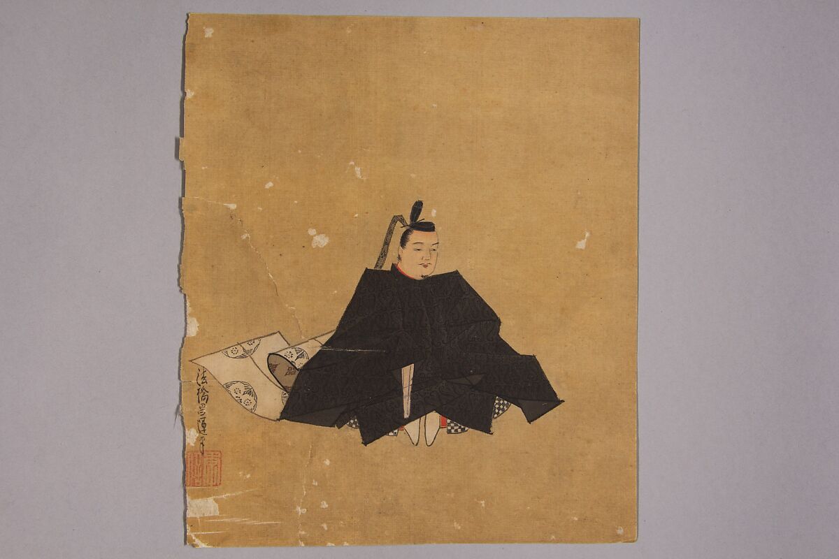 Immortal Poet, Kano Shōun (1637–1702), Unmounted shikisi leaf; ink and color on silk, Japan 