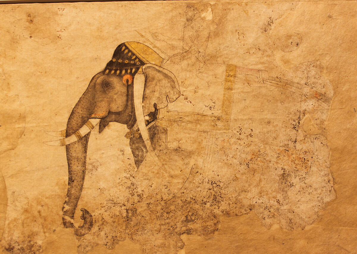 Elephant and Rider, Attributed to Hashim (Indian, active ca. 1620–60), Ink and watercolor on paper