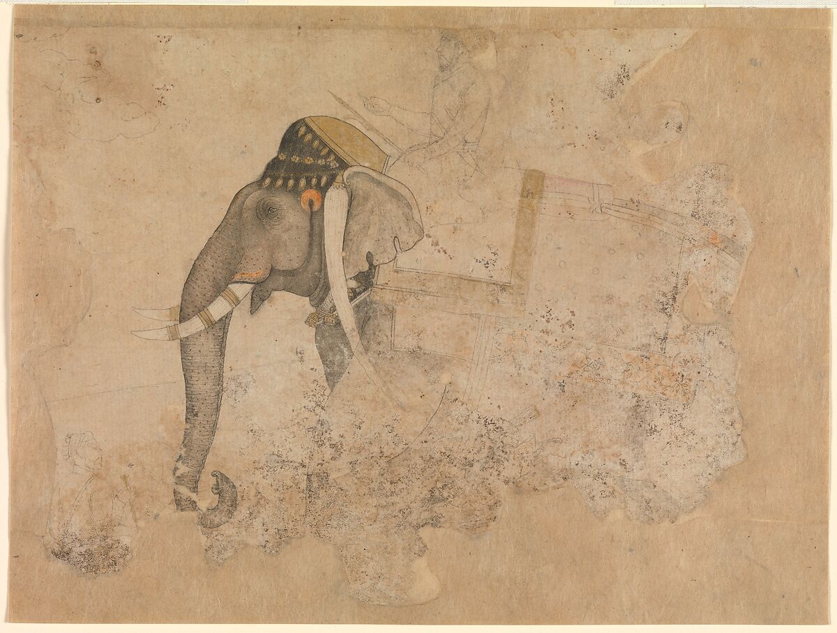 Elephant and Rider, Attributed to Hashim (Indian, active ca. 1620–60), Ink and watercolor on paper 